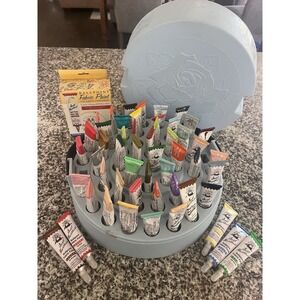 Vintage Set 52 Tri-Chem Liquid Embroidery Paint in Round Rose Case Mrs. Martha's